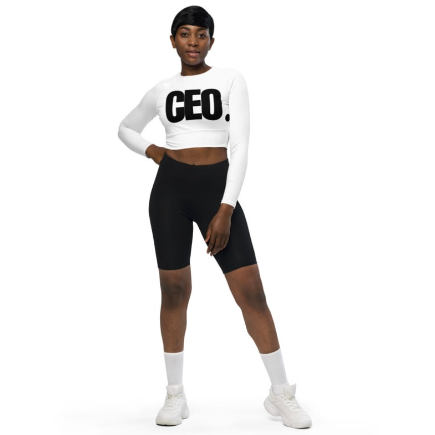 Women’s “CEO.” White Long Sleeve Crop T-Shirt