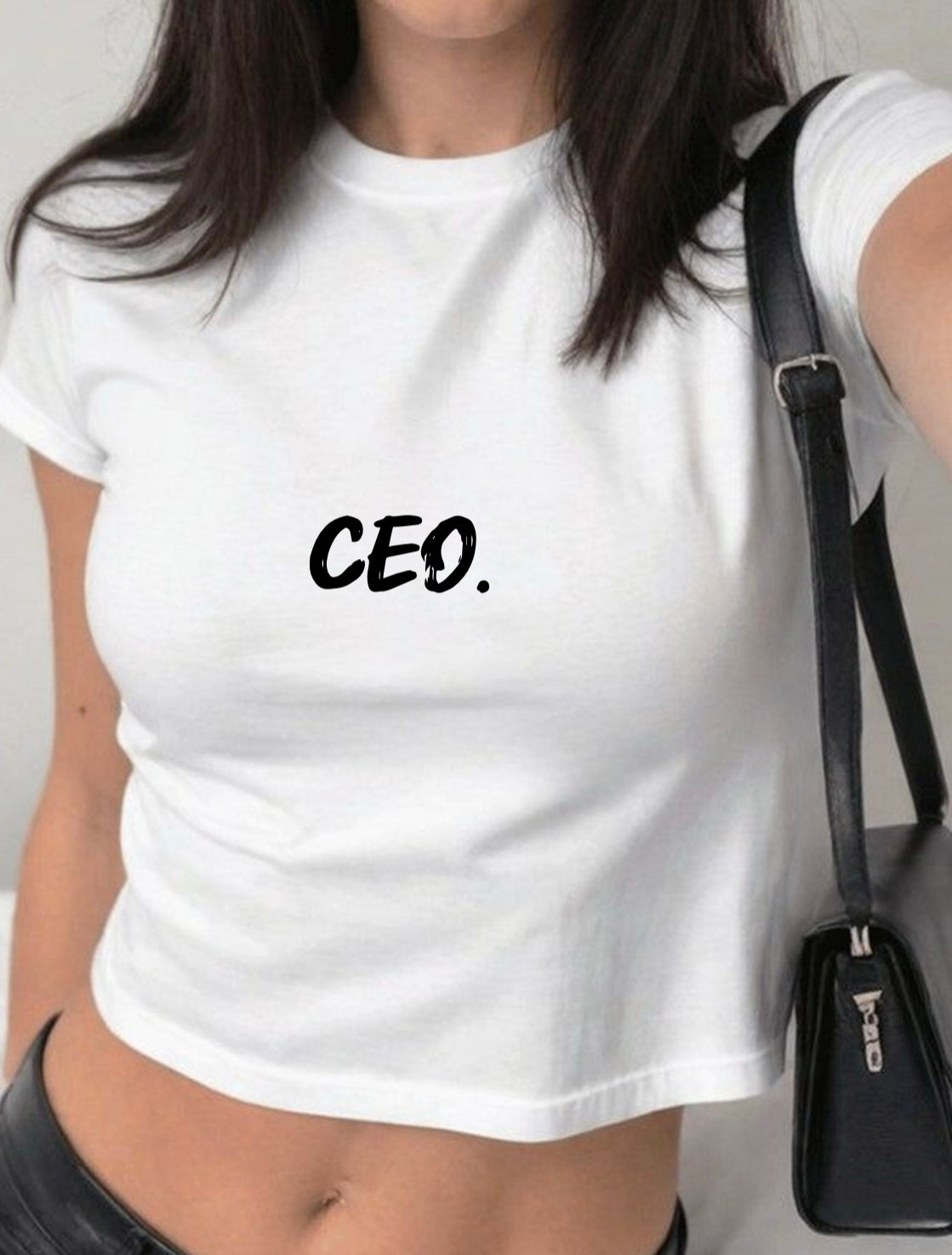 Women’s “CEO.” White Shrunken T-Shirt