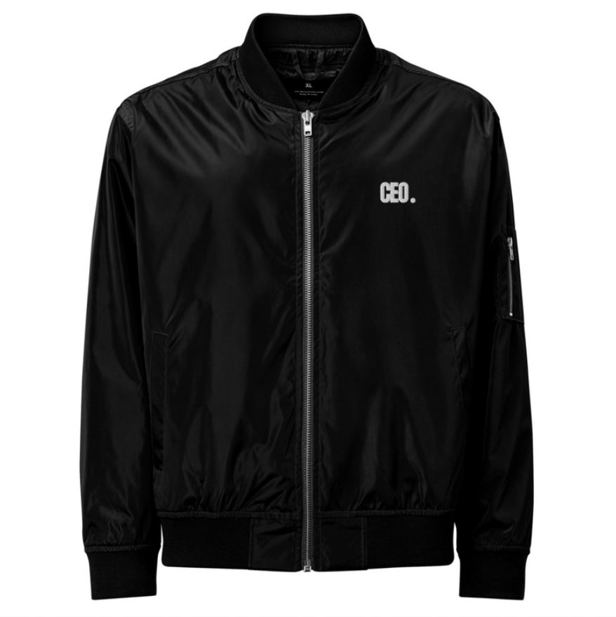 Men’s “CEO.” Black Stitch Satin Bomber Jacket