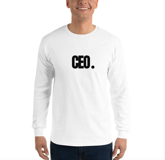 Men’s “CEO.” White Long Sleeve T-shirt