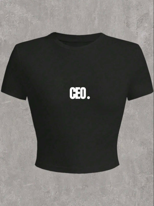 Women’s “The CEO.” Black Tight Fit Crop Top